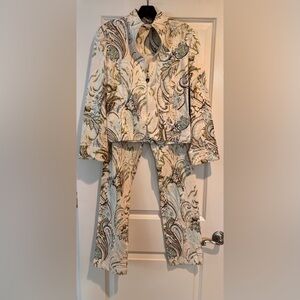 St. John Sport Jacket Petite Pants 2 Green Yellow Subtle Sparkle Set